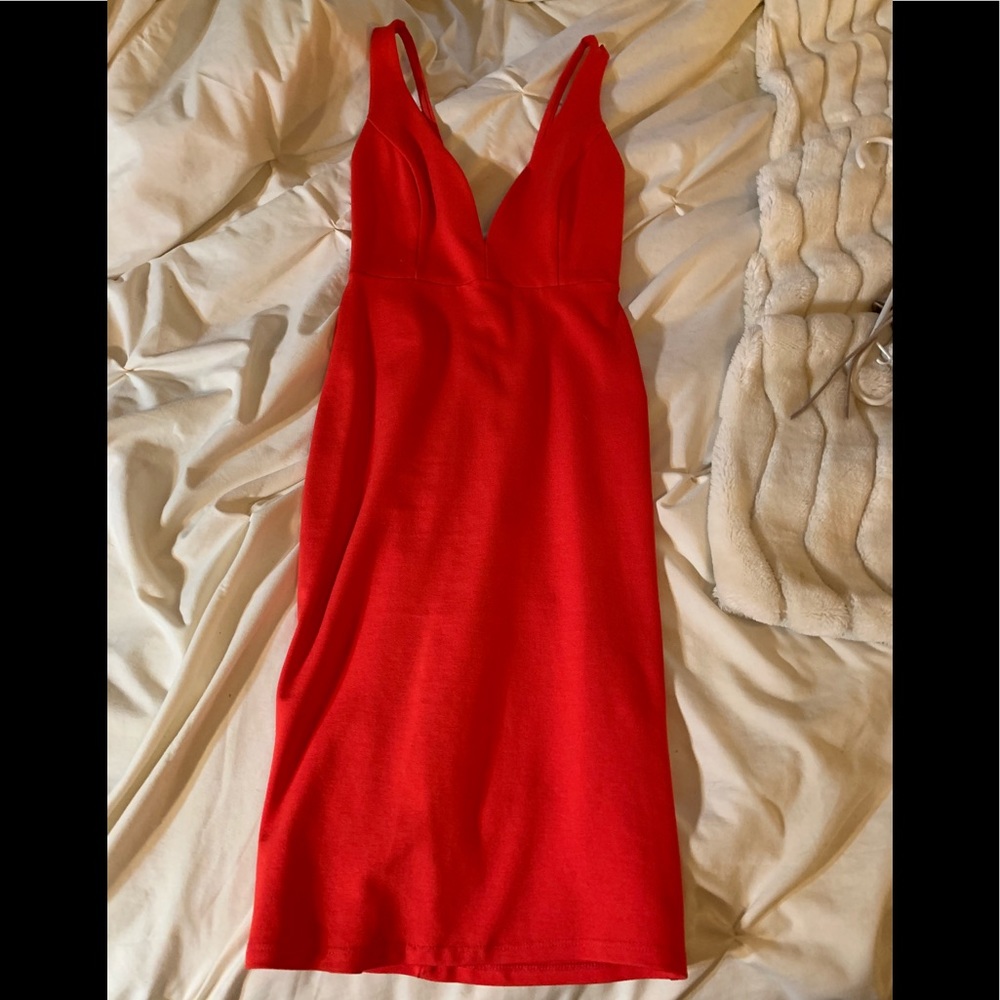 Lulu's Red Low Cut Bodycon Dress